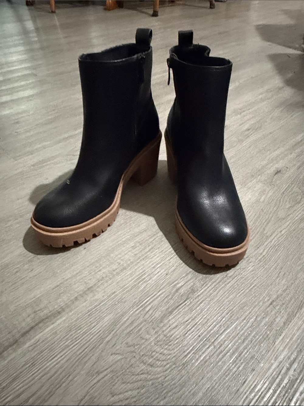 Torrid Black Leather Platform Ankle Boots with Tan Lug Sole Sz 9 WW NWOT